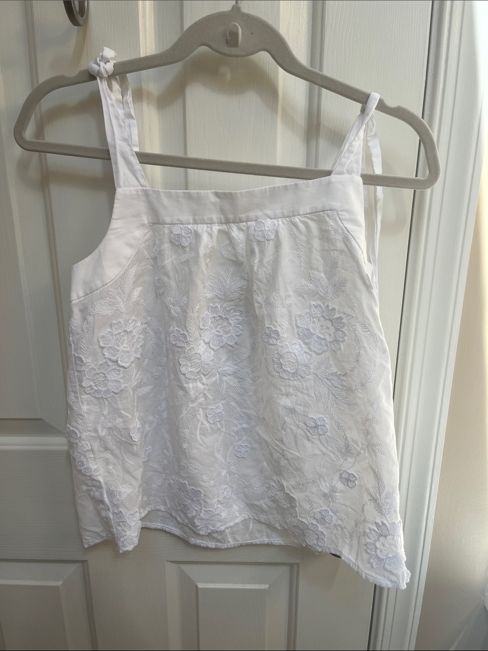 LOFT White Embroidered Floral Tank Top